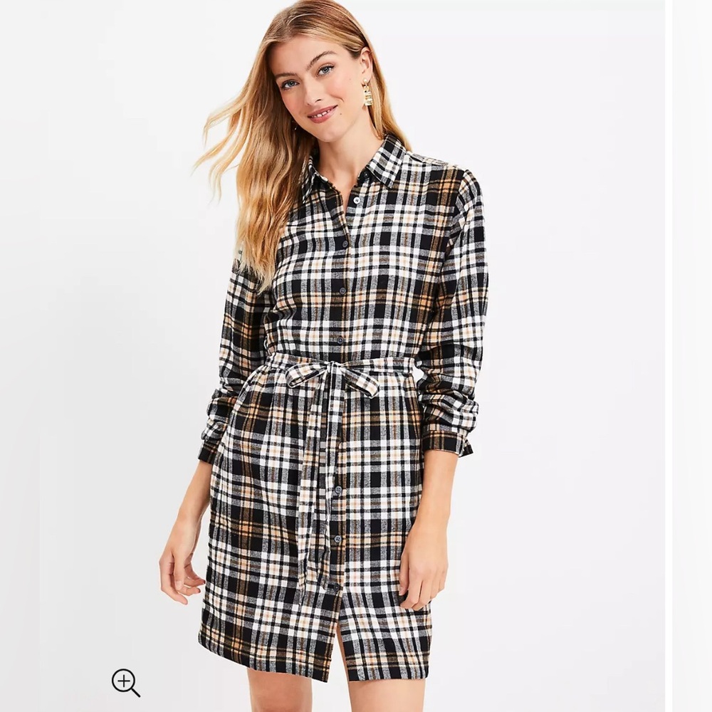 Loft Buttoned Plaid Shirt Dress